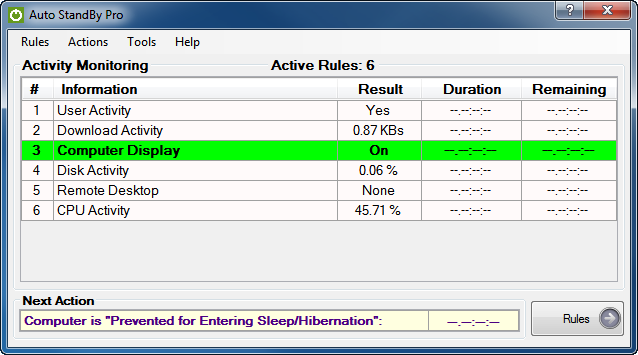 Activity Monitoring - Displays in Real Time the Status of Rules