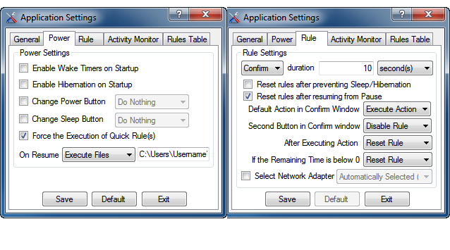 Power and Rules Settings