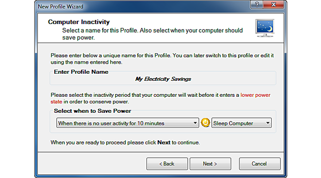 Simple Profile Wizard - Choose when the computer will enter a Lower Power State